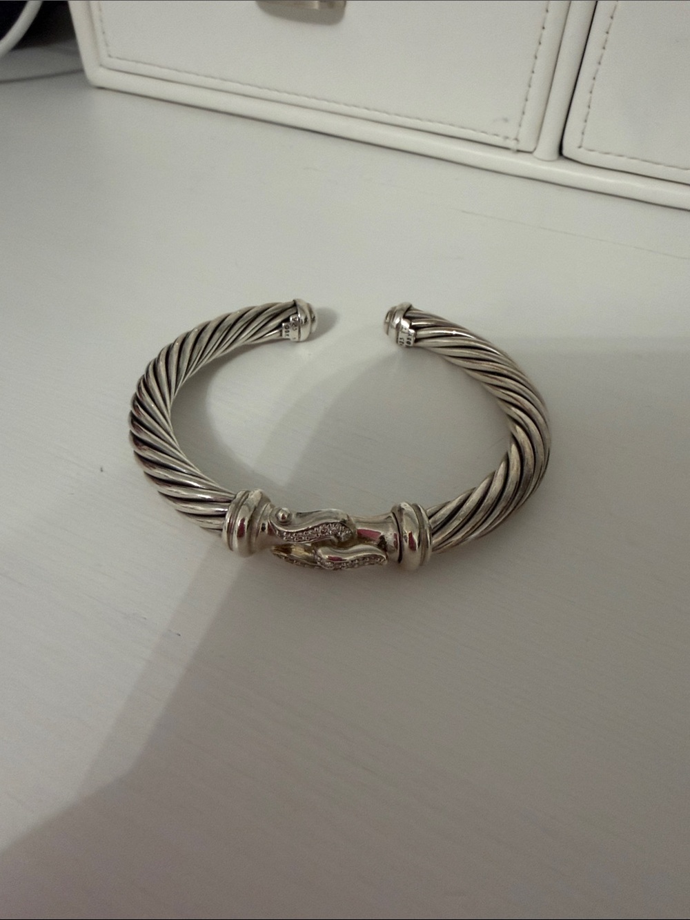 David Yurman Cable Flex Cuff Bracelet in Silver with diamonds 7mm